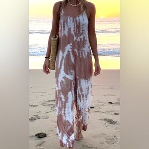Sleeveless Tie-Dye Wide-Leg Jumpsuit - Rust & White